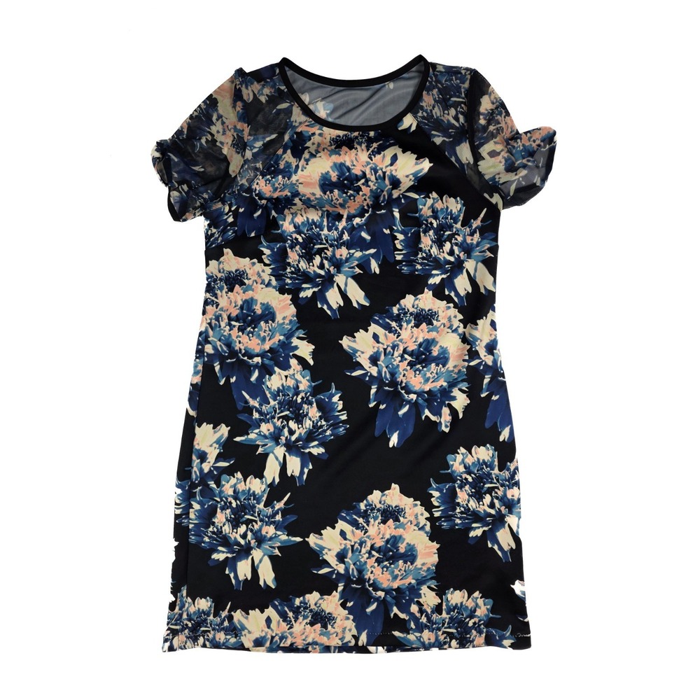 Catherine Malandrino Navy Floral Print‎ Sheer Back Mini Dress Women's Size 8